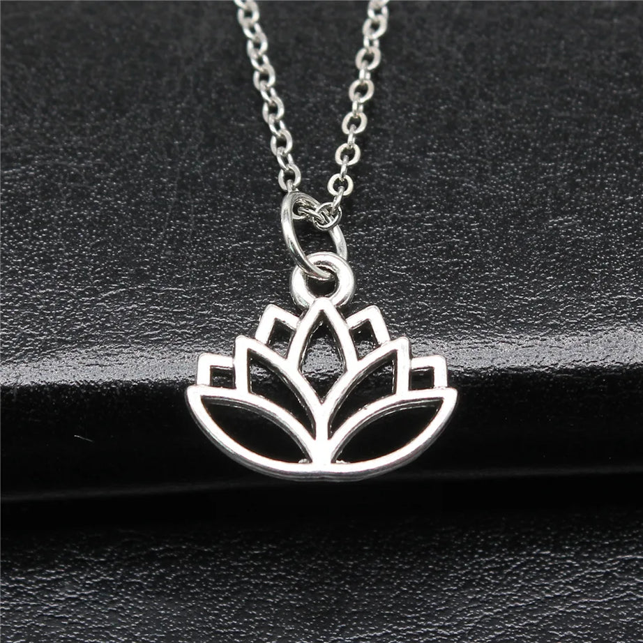 Retro Lotus Flower Buddhist Pendant, Vintage Boho Necklace