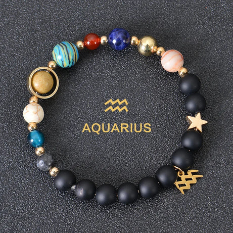 Zodiac Constellation Crystal Bracelet, 12 Signs Natural Stone Beaded Amulet