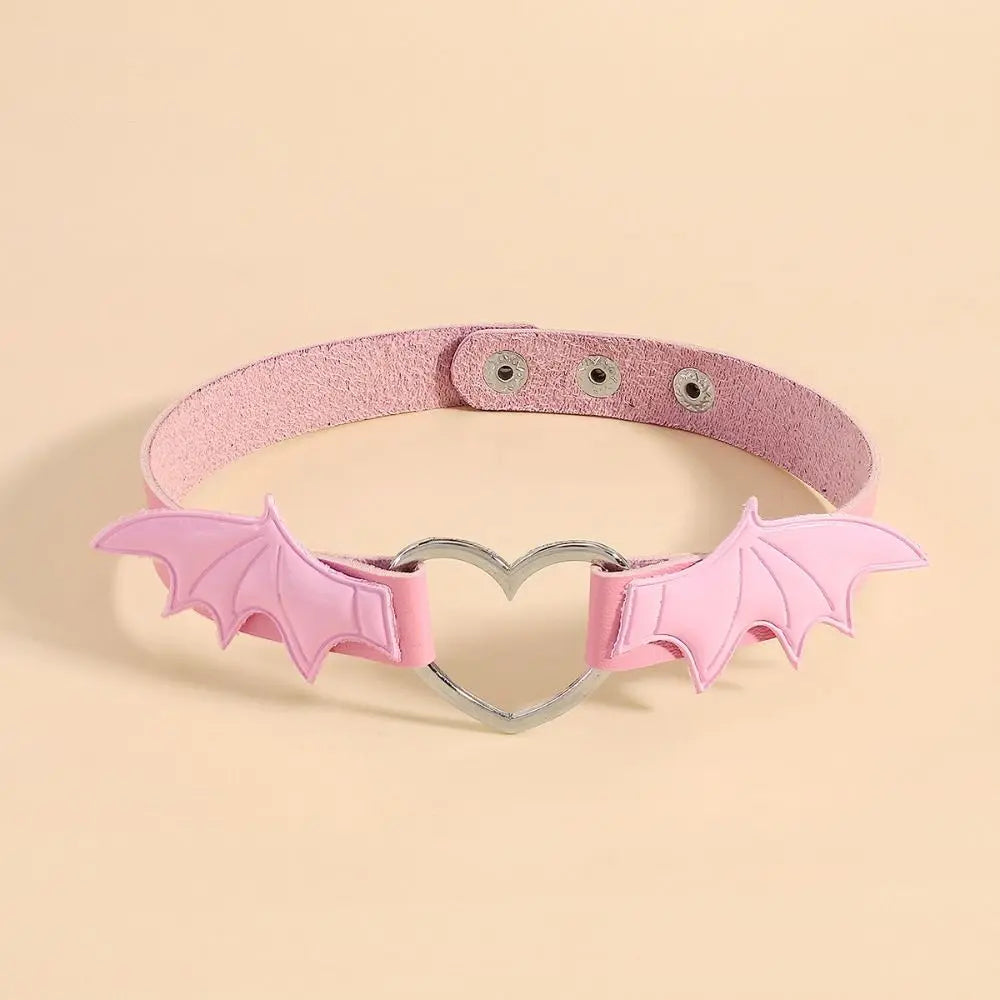 Leather Bat Wings Choker Goth Cute Heart Necklace Punk Gothic Collar Halloween Jewelry Aesthetic Accessories for Women Girls - Charlie Dolly