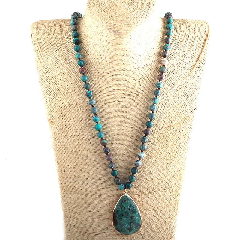 Fashion Boho Jewelry Natural Stones With Semi Precious Pendant Necklaces Women Bohemia Necklace Gift