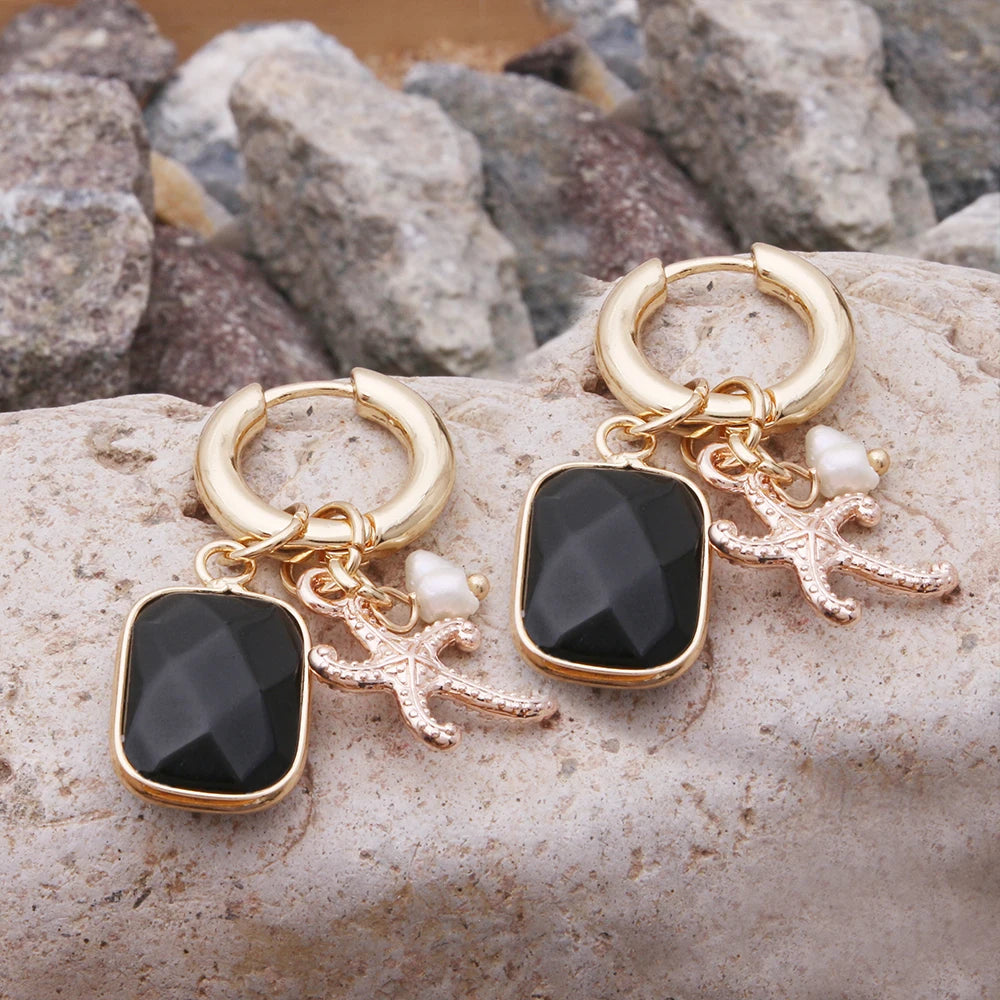 Pendant Earrings For Woman Boho Natural Stone Clover Malachite Powder Crystal Bohemia Charm Ear Luxury Quality Jewelry Girls