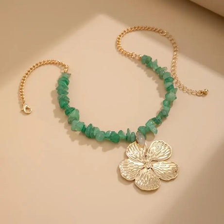 Boho Irregular Natural Stone Necklace For Women Exquisite Metal Flower Clavicle Chain Beach Party Jewelry Accessories Gift - Charlie Dolly