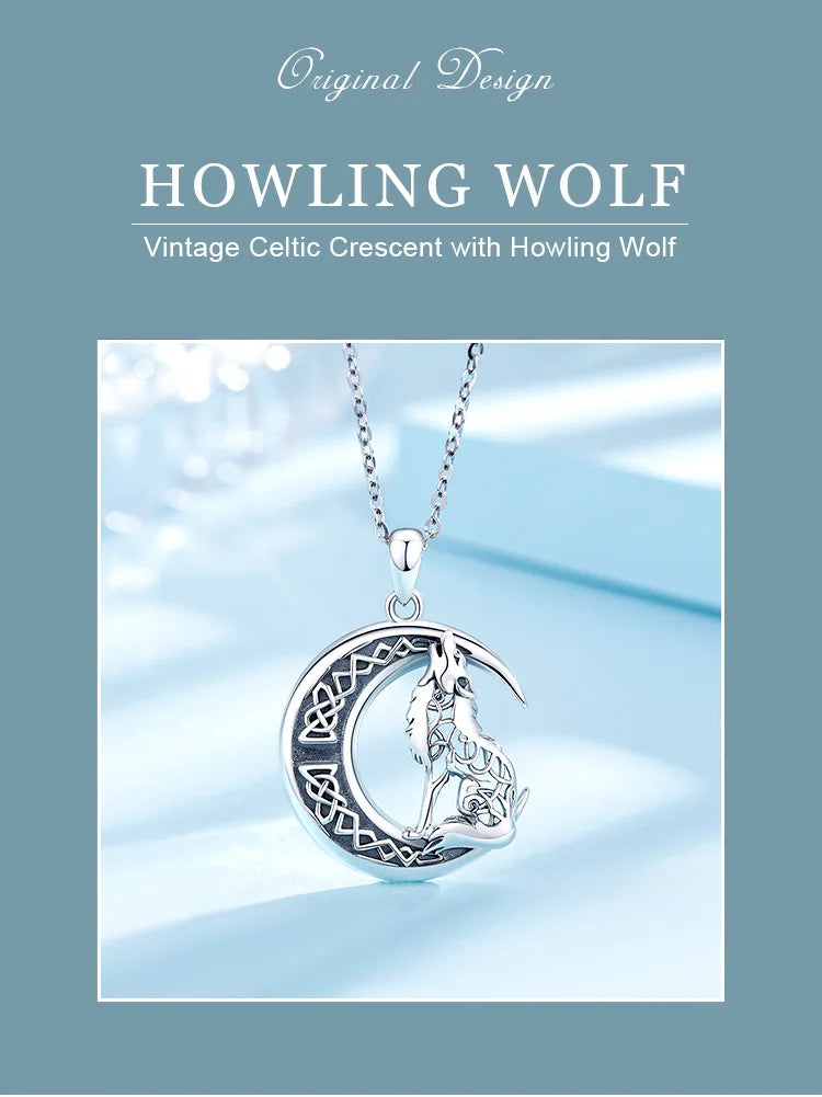 Eudora 925 Sterling silver Wolf on the Moon Necklace Valknut Odin 's Symbol of Norse Viking Warriors Men'women Necklaces CYD554