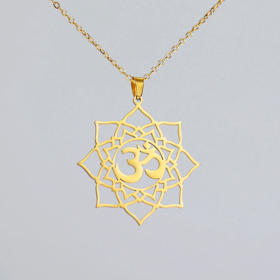 Lotus Mandala OM Symbol Spiritual Amulet Necklace
