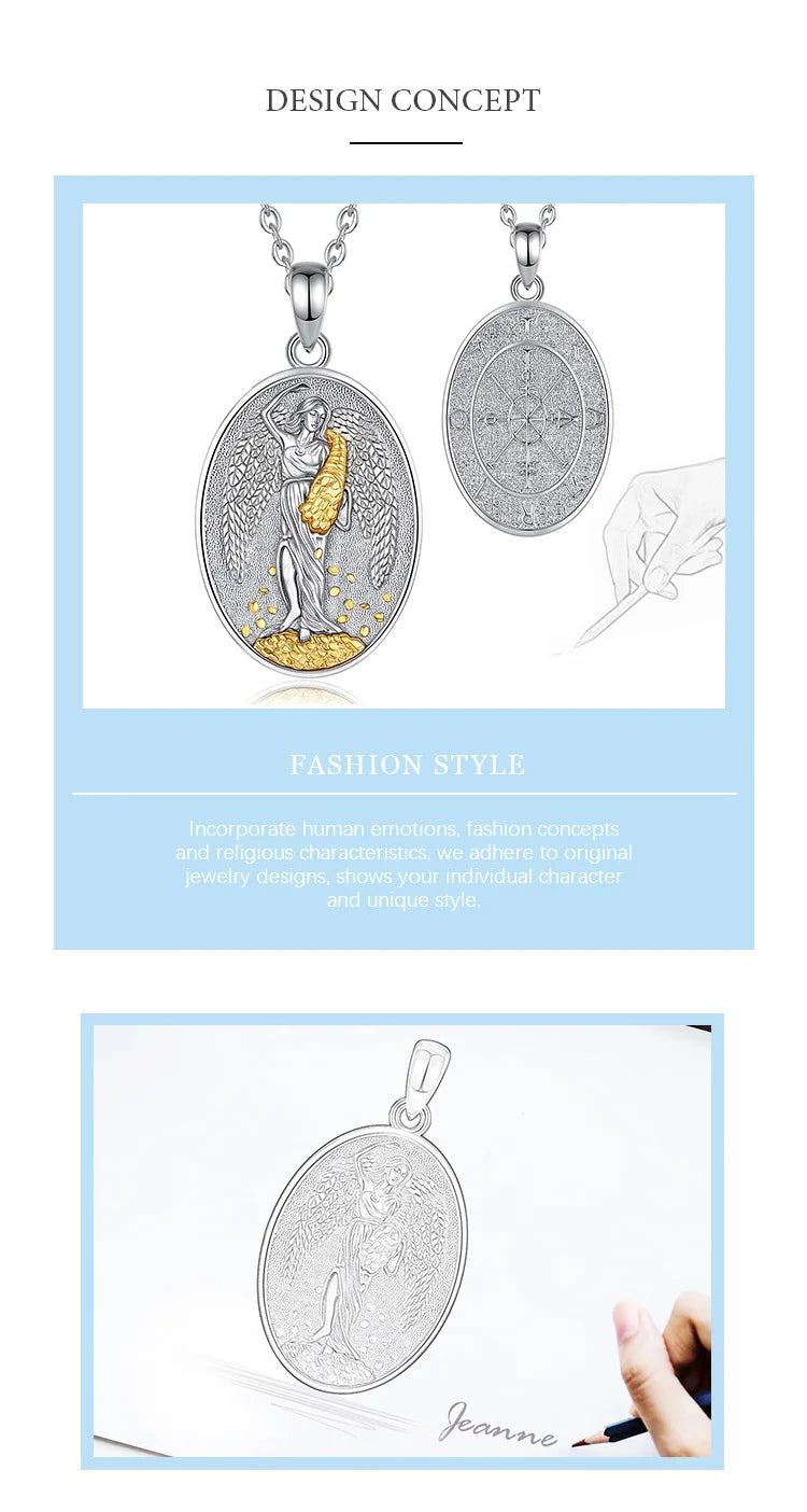 AEONSLOVE 925 Sterling Silver Goddess of Fortune Necklace Handmade Roman Goddess Pendant Mythology Jewelry Gift for Women Men