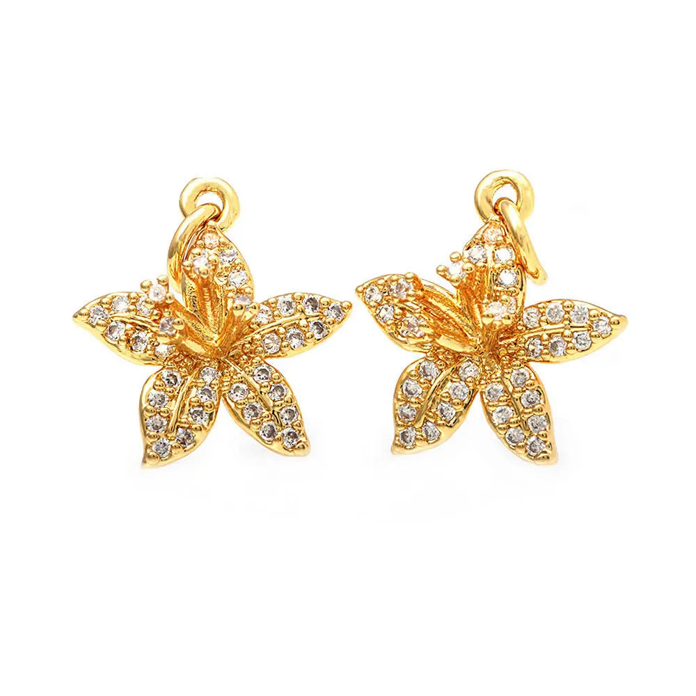 18K Gold Color Brass and Zircon Lotus Flower Necklaces Charms Pendants High Quality Diy Jewelry Accessories Making Supplies