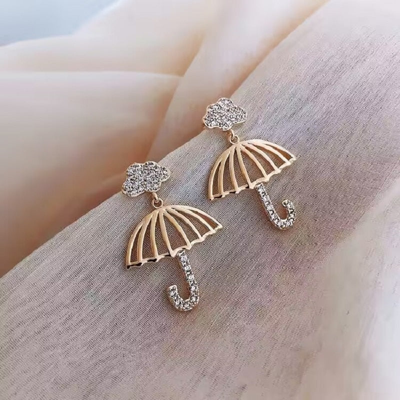 Cute Inlaid Zircon Small Umbrella Stud Earrings for Women 925 Sterling Silver Fashion Simple Jewelry - Charlie Dolly