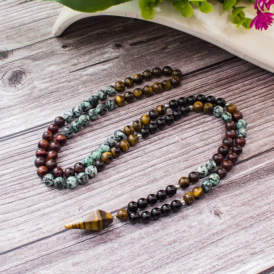 Black Onyx African Turquoise Mala Necklace Jewelry