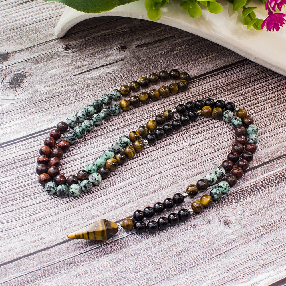 Black Onyx African Turquoise Mala Necklace Jewelry