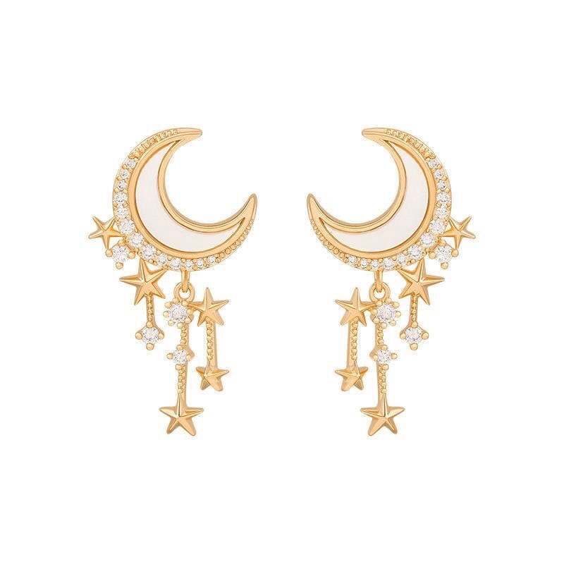 European and American New Irregular Star Moon Earrings Exquisite Fashion Personality Simple Zircon Temperament Women Earrings - Charlie Dolly