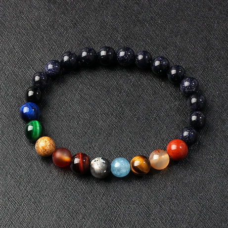 Nine Planets Solar System Beaded Bracelet, Natural Stone Galaxy Cosmic Talisman
