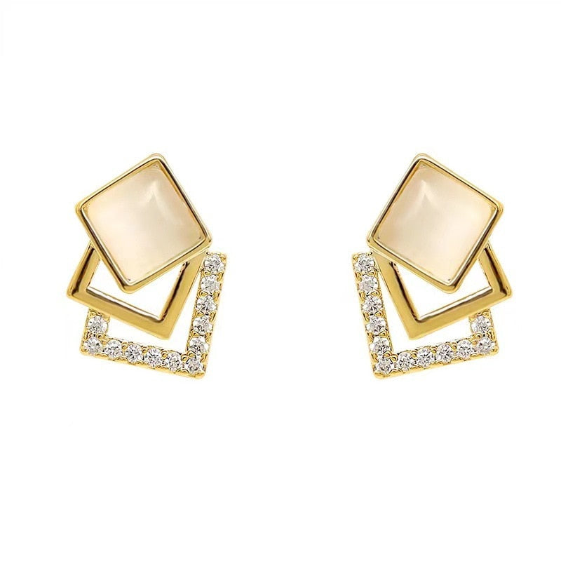 European and American Fashion Temperament Opal Geometric Square Earrings Women Personality Simple and Luxury Zircon Earrings - Charlie Dolly