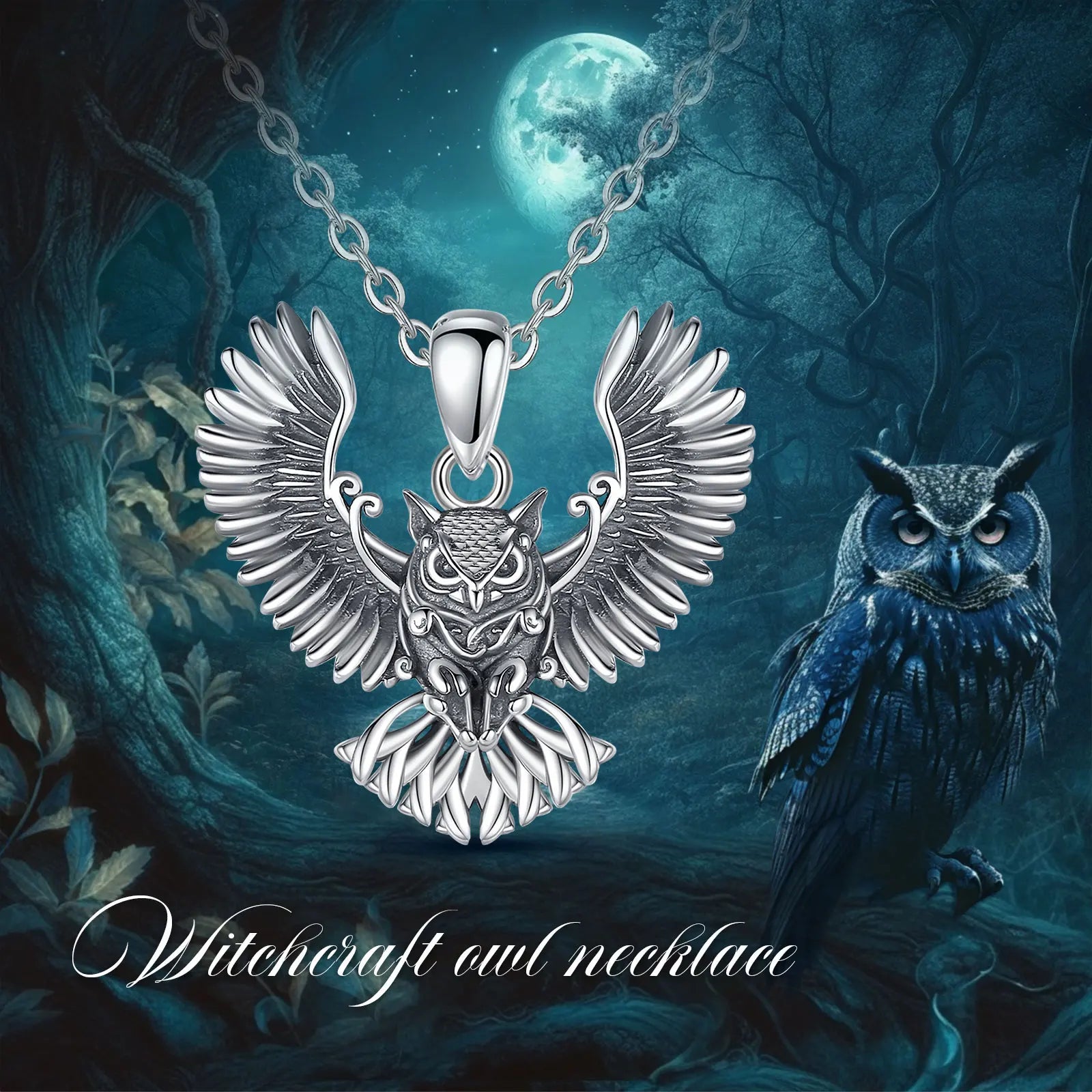 Eudora 925 Sterling Silver Cool Owl Necklace for Women Man Vintage Hip Hop Owl Amulet Pendant Personality Jewelry Party Gift