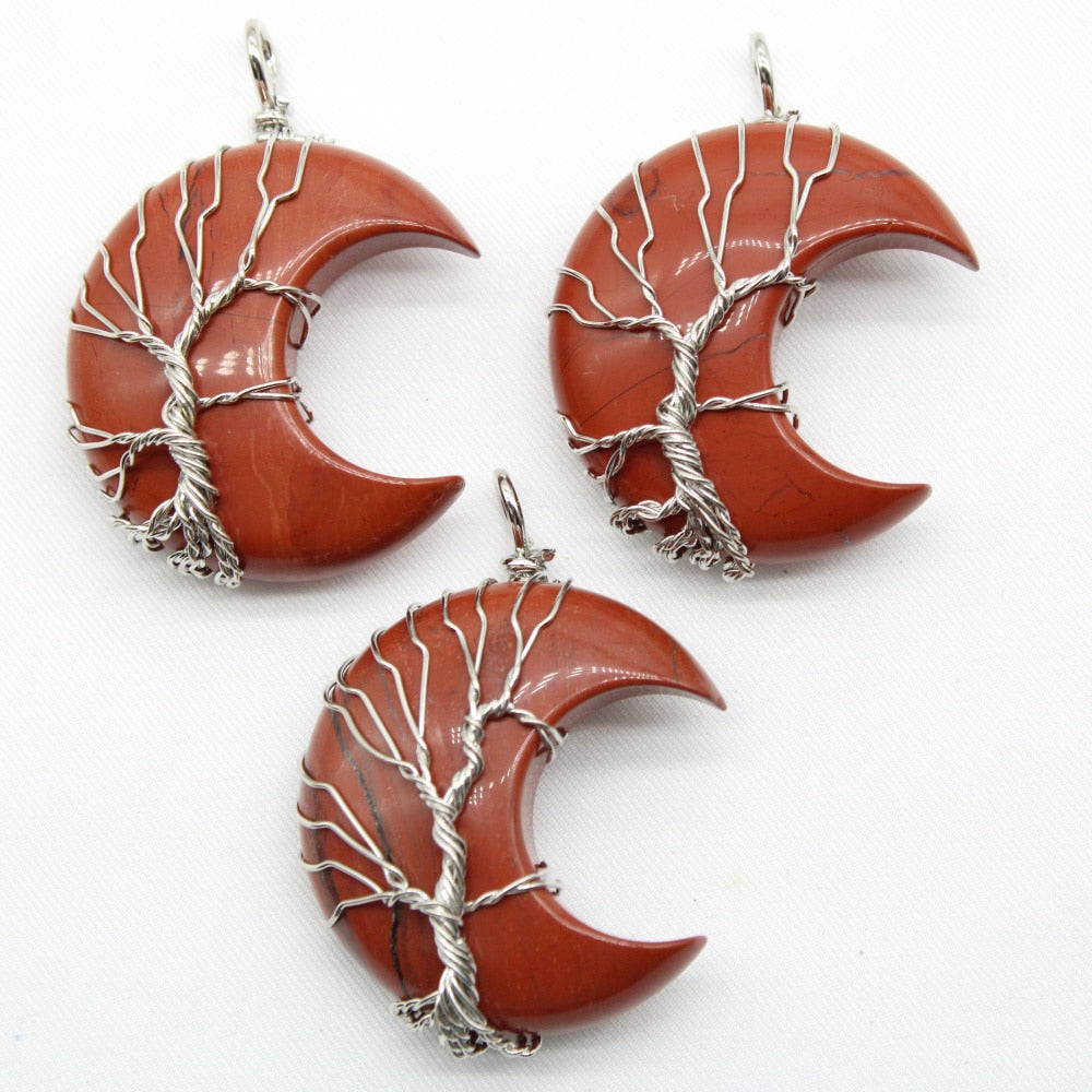 7 Chakras Tree of Life Necklace Wire Wrap Crescent Moons Amethyst Crystal Pendants Quartz Natural Stone Agates Aventurine Make