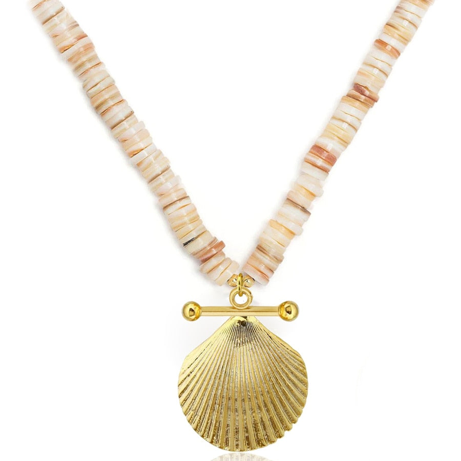 Summer Fashion Classic Irregular Green Shell Stone Short Necklace OT Button Copper Alloy Sea Shell Pendant Beach Choker Gift - Charlie Dolly