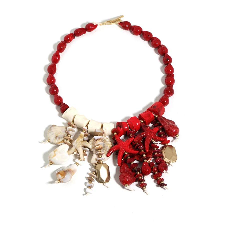 Statement Shell and Starfish Handmade Beaded Necklace