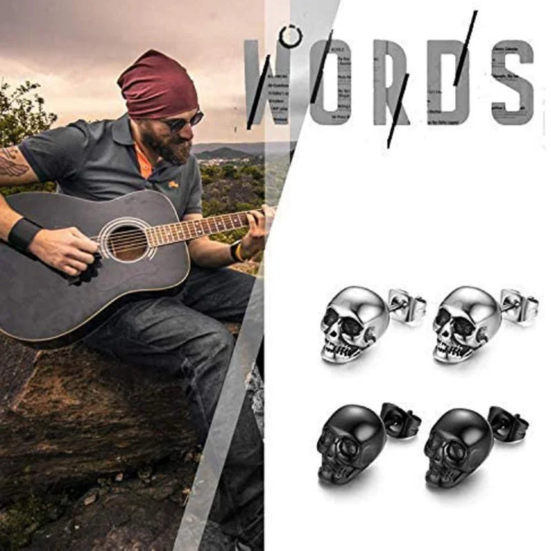 2023 Halloween Skull Stud Earrings for Men Women Punk Hip-hop Creative Metal Skeleton Mini Earrings Accessories Wholesale - Charlie Dolly