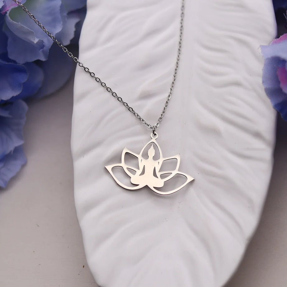 Hindu & Buddhist Yoga Lotus Meditation Amulet Necklace, Sacred Spiritual Talisman
