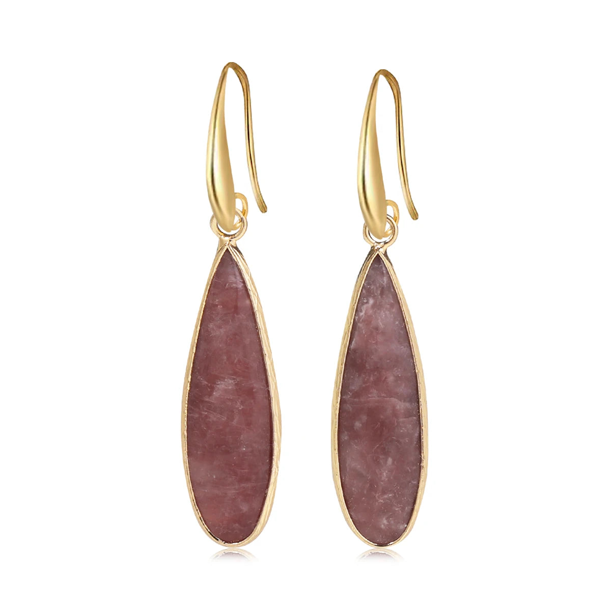 Fashionable Women's Earrings Natural Stone Teardrop Pink Crystal Clear Quartz Healing Energy Stone Simple  Fashionable Jewelry