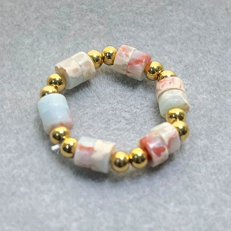 Boho 2*4mm Natural Stone Rings Women Handmade Jewelry Friendship Gifts Agate Tigereye Opal Statement Ring Stainless Steel Beads - Charlie Dolly
