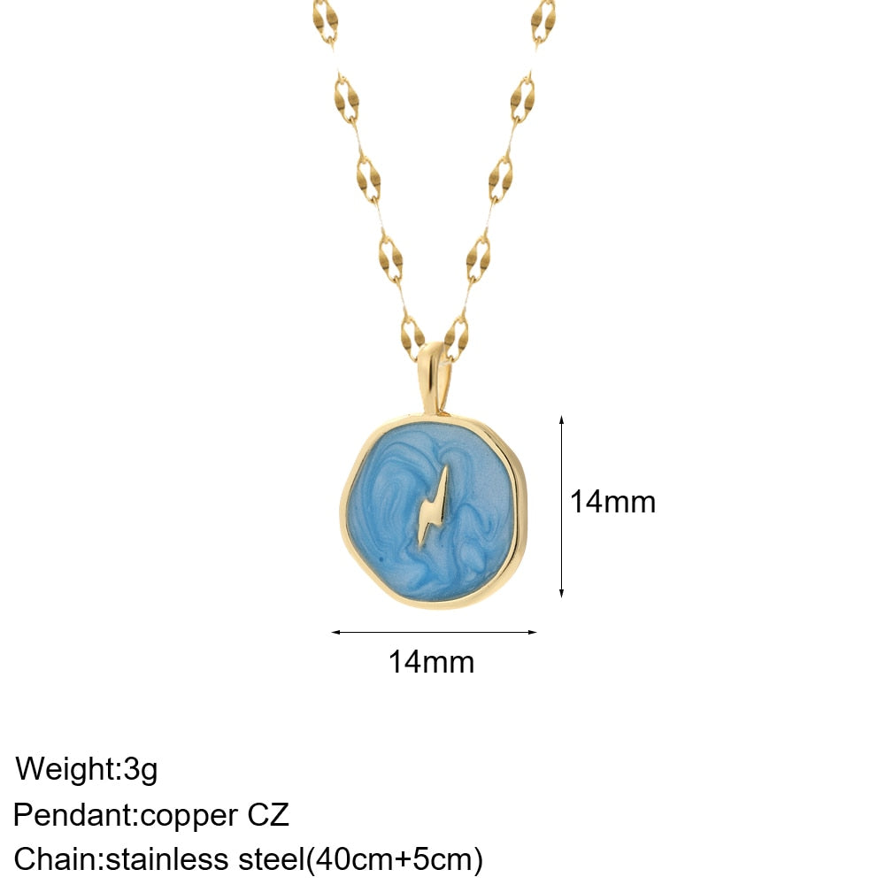 Heart Evil Blue Eye Sun Necklace for Women Cute Dog Bee Elephant Gold Color Pendant Woman's Collars Long Stainless Steel Chains - Charlie Dolly