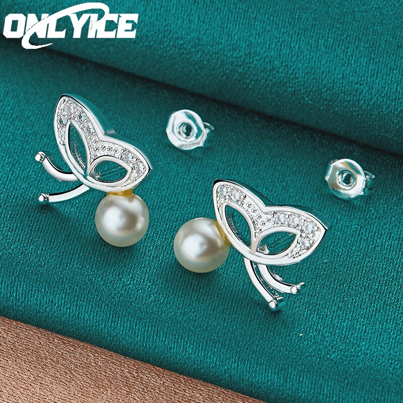 Charms 925 Sterling Silver Cute Butterfly Pearl Stud Earring For Women Wedding Engagement Party Fashion Jewelry Christmas Gifts - Charlie Dolly