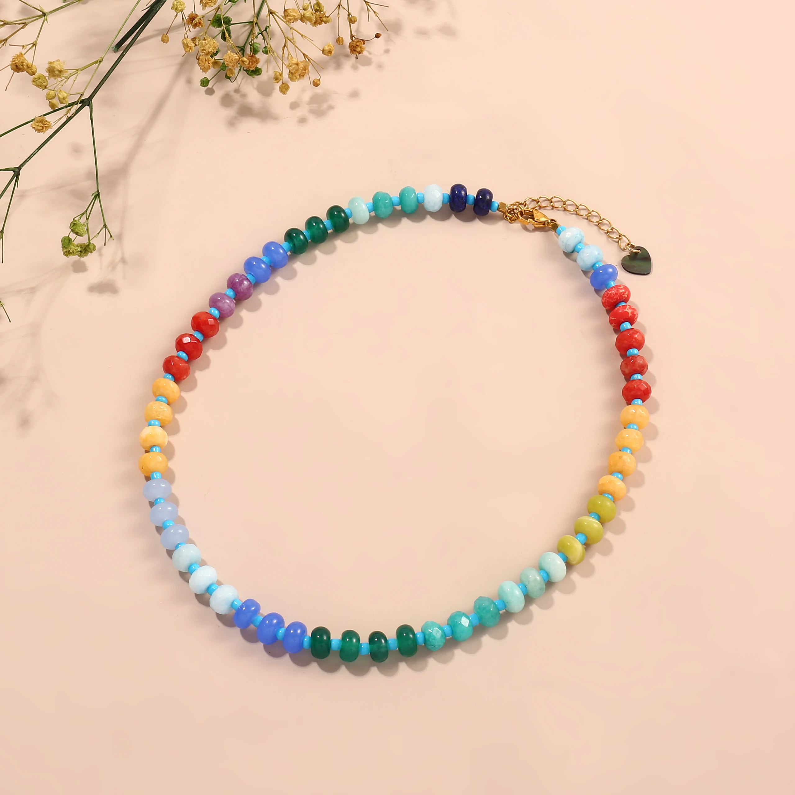 Badu Colorful Natural Stone Beads Necklaces for Women Bohomian Gemstone Beaded Choker Summer Beach Trendy Boho Jewelry Gift