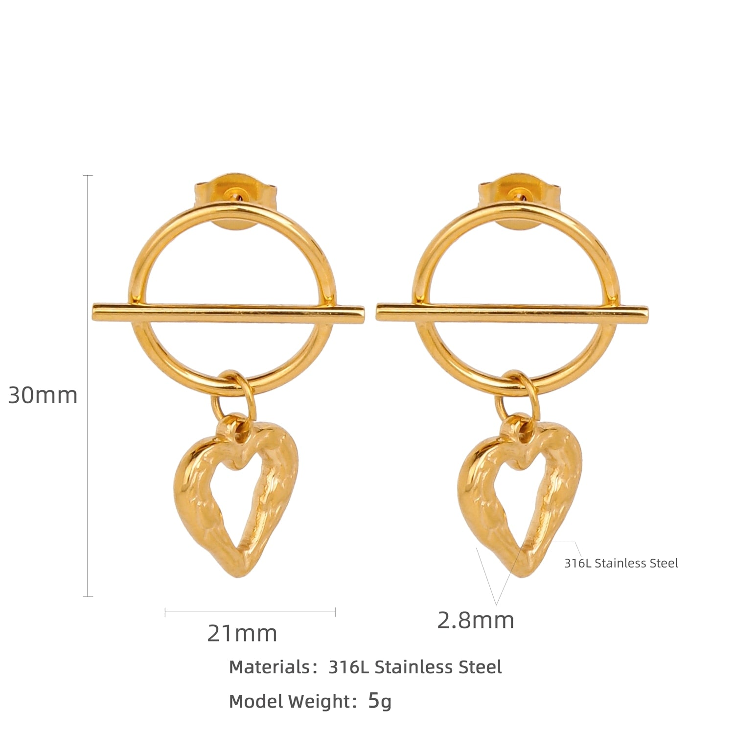 HONGTONG Earrings Irregular Love Shape Stainless Steel Earrings Women's Fashion Cute Metal Texture 18k Earrings Gold Plated - Charlie Dolly