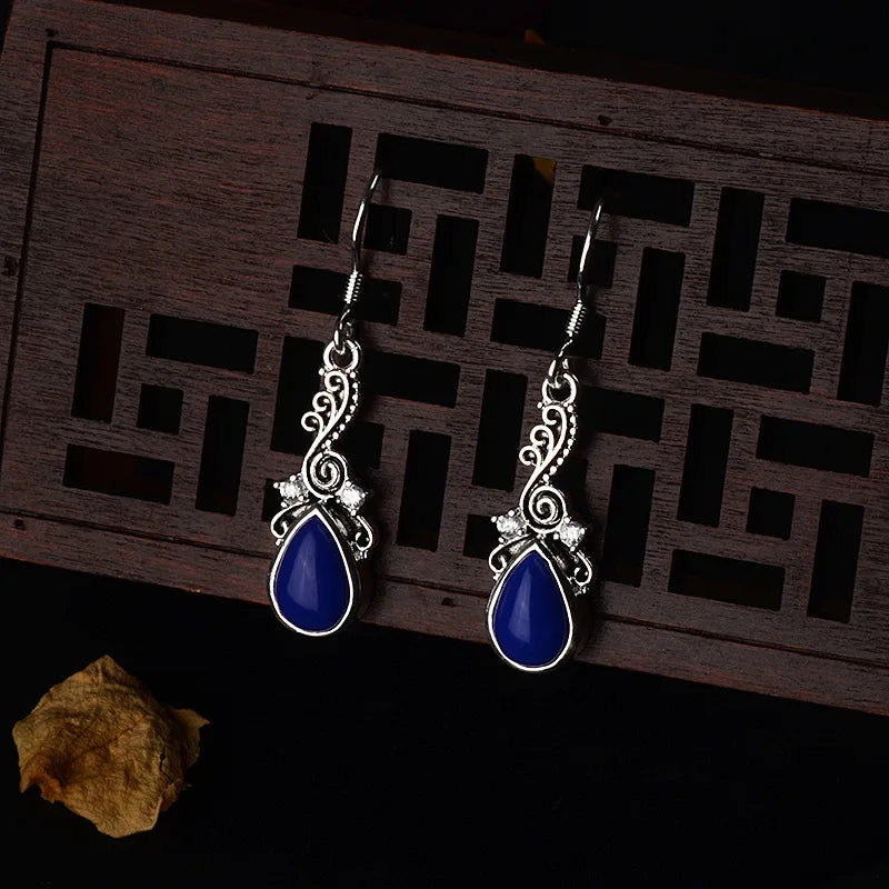Gorgeous Silver Color Water Drop Earrings Inlaid Natural Stone Dangle Earrings for Women Bridal Engagement Wedding Jewelry Gifts