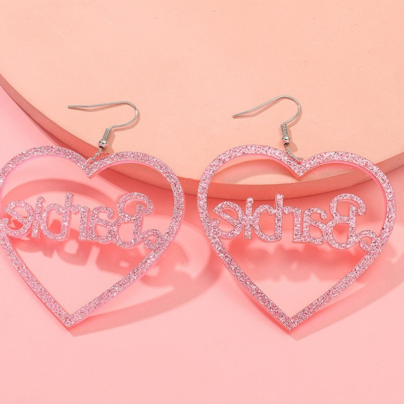 Fashion Barbie Earrings Kawaii Anime Pink Glitter Love Hollow Acrylic Earring Earring Girls Cartoon Jewelry Accessories Gift Toy - Charlie Dolly