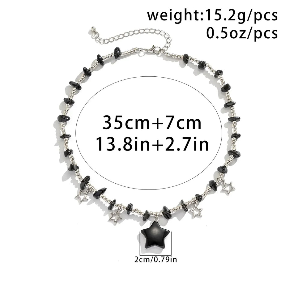 Boho Kpop Colorful Irregular Natural Stone Hollow Star Pendant Choker Necklace Women Goth Beads Chain Y2K Jewelry Accessorie New - Charlie Dolly