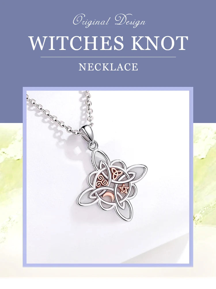 Eudora 925 Sterling Silver Witch Knot Necklace Witchcraft Celtic Knot Star Moon Geometric Pendant Men Women Jewelry Party Gifts