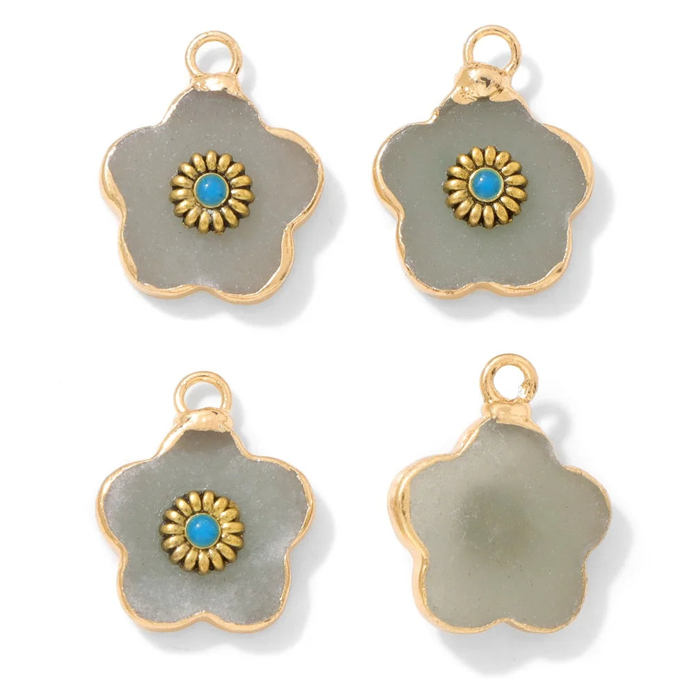 2pcs Natural Stone Flower Charms Tiger Eye Lapis Lazuli Flower Pendant For Jewelry Making Necklace DIY Earrings Bracelet15x20mm