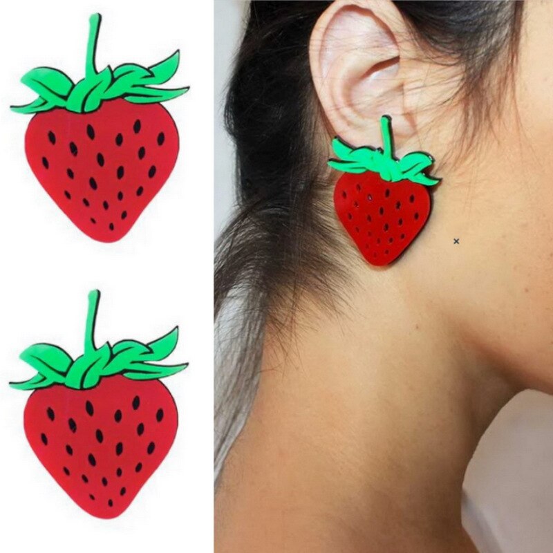 Acrylic Vegetables Fruits Summer Earrings For Girls Cute Cartoon Dragon Strawberry Watermelon Broccoli Pineapple Lemon Earrings