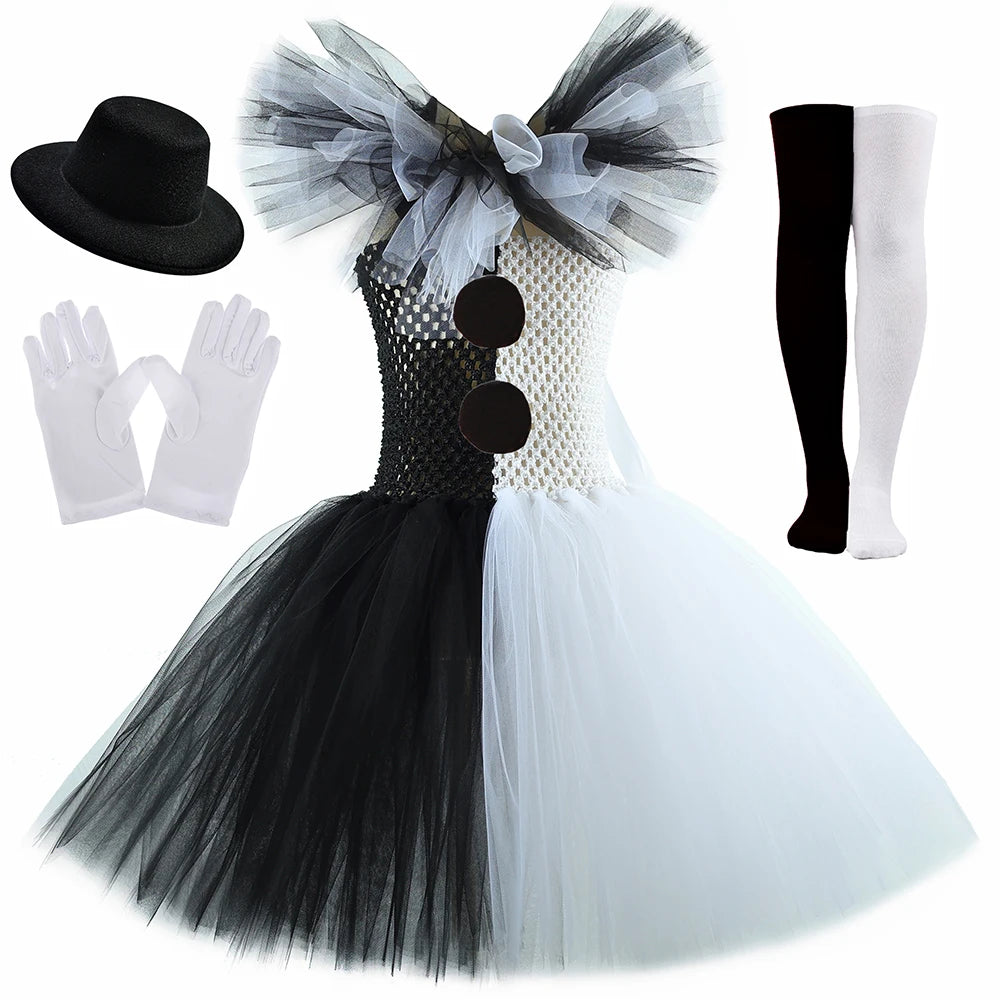 Terrifier Art The Clown Costume Girl Black White Fancy Tutu Dress Horror Joker Dress for Kids Halloween Carnival Party Costumes Set C / 5