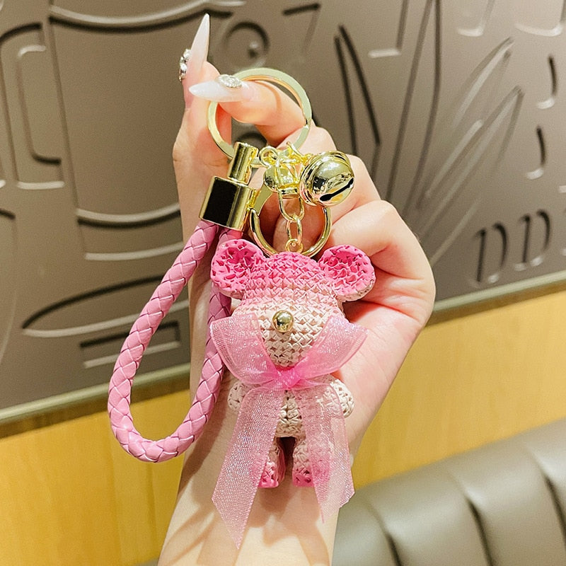Cute Resin Keychain Charm Tie The Bear Pendant For Women Bag Car KeyRing Mobile Phone Fine Jewelry Accessories Kids Girl Gift - Charlie Dolly