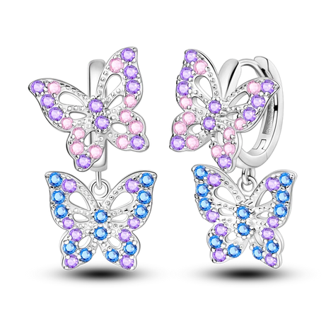 Sterling Silver Clover Butterfly Hoop Earrings Jewelry