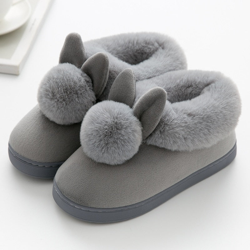 FONGIMIC Women Winter Slippers Warm Cute Cotton Slippers Ladies Autumn Velvet Home Floor Thick Bottom Cartoon House Rabbit Shoes - Charlie Dolly