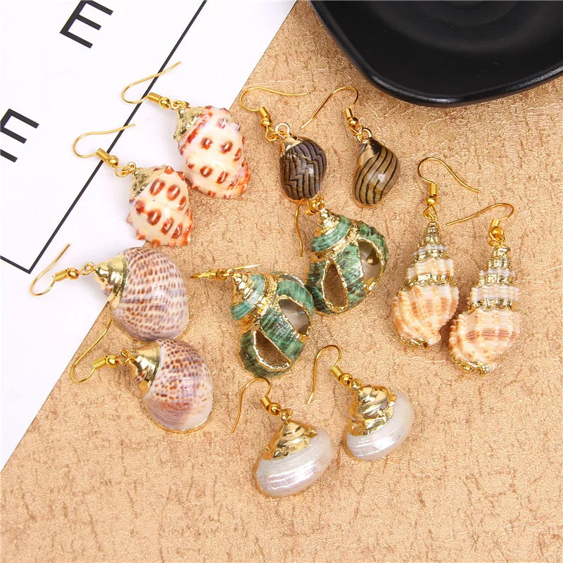 New In Natural Shell Sea Scallop Drop Earrings Boho Shell Drop Earrings for Women Femal Sea Beach Earrings Summer Jewelry Gifts
