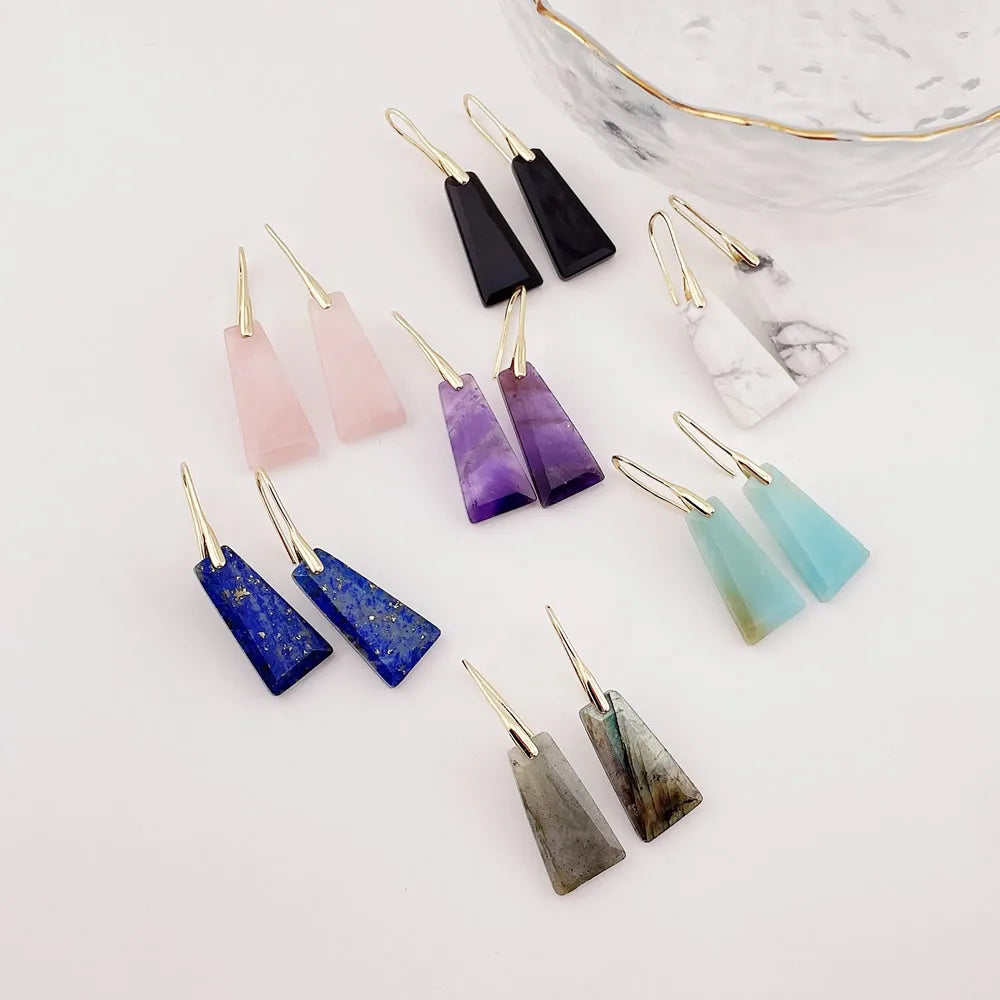 Real Natural Crystal Drop Earrings for Women Geometric Quartz Stone Long Tassel Dangle Amethysts Pink Crystal Earrings Healing