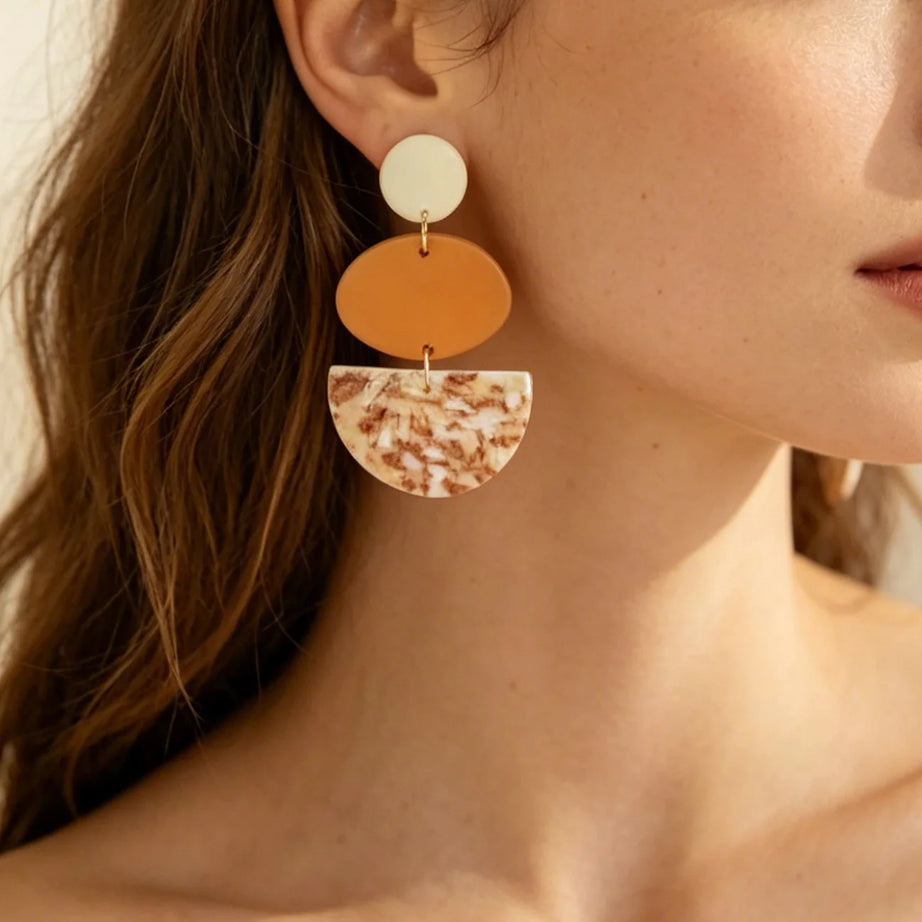 Woven Marbled Arch Teardrop Boho Earrings Jewelry