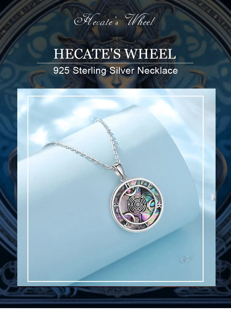 Eudora 925 Sterling Silver Hecate Wheel Necklace Abalone Triple Moon Goddess Amulet Pendant Wiccan Pagan Jewelry for Women Men