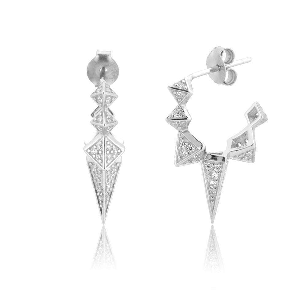 Andywen 100% 925 Sterling Silver Black Enamel Black Zircon Long Spike Hoops Piercing Ohrringe Pendant Women Luxury CZ Jewelry