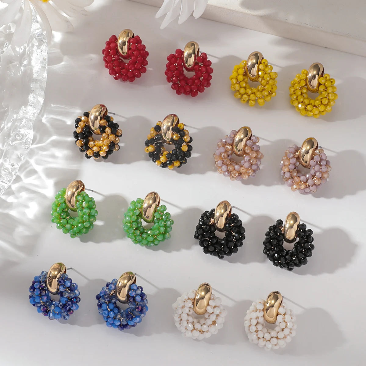 Boho Elegant Crystal Beads Drop Earrings for Women Luxury Geometric Dangle Summer Beach Party Jewelry