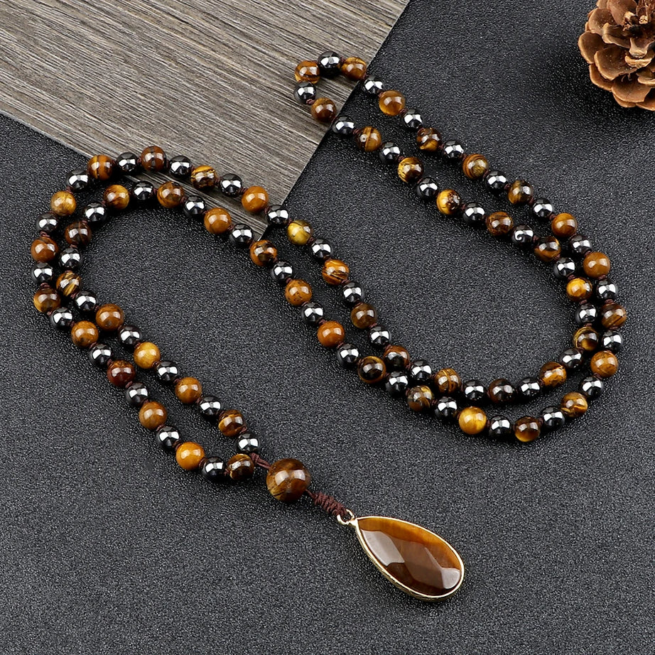 Tiger Eye Onyx Prayer Mala Necklace Jewelry