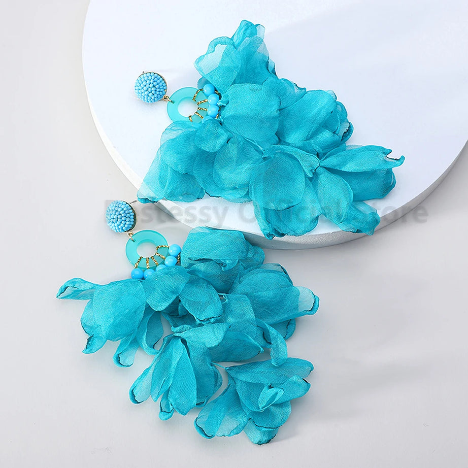 Acrylic Bead Yarn Petal Long Dangle Earrings Jewelry