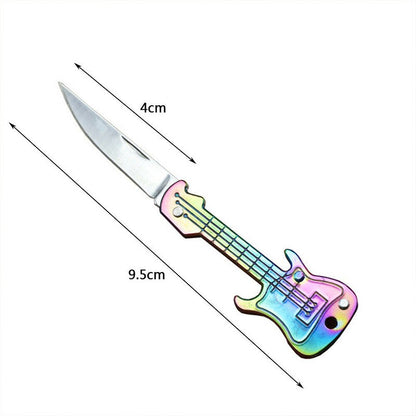 Mini Guitar Key Knife Stainless Steel Folding Knife Household Self-Defense Pocket Portable Tools Can Be Made Of Key Chain