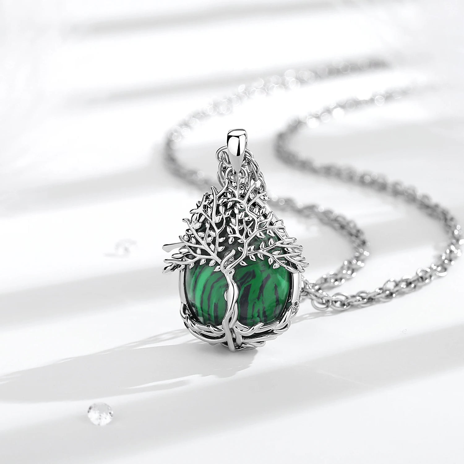 Tree of Life Multi-Crystal Pendant Necklace, Obsidian Amethyst Turquoise Healing Amulet