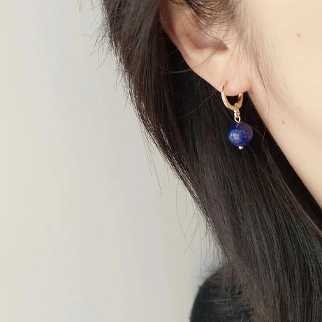 Fashionable, simple, retro, natural lapis lazuli earrings, earrings, ear loops, ear rings, women's accessories and jewelry - Charlie Dolly