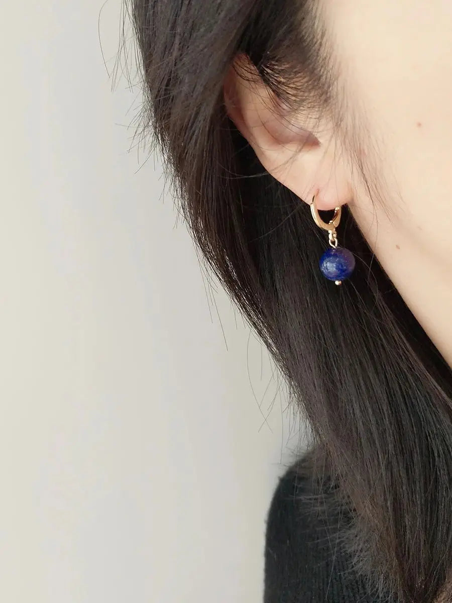Fashionable, simple, retro, natural lapis lazuli earrings, earrings, ear loops, ear rings, women's accessories and jewelry